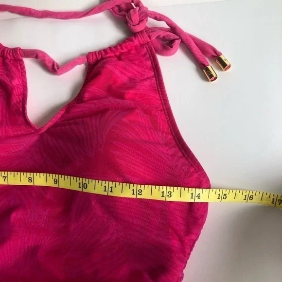 LAUREN Ralph Lauren Ombre Palm High Neck Ruched Halter Slimming Tankini Size 12 - Picture 12 of 16